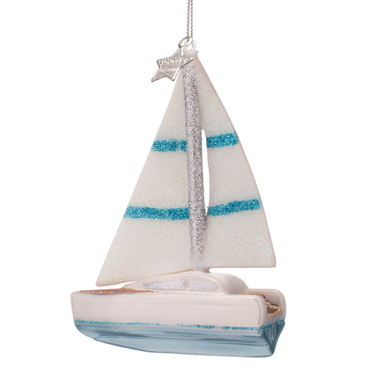 Ornament glass opal white sailing boat H13cm