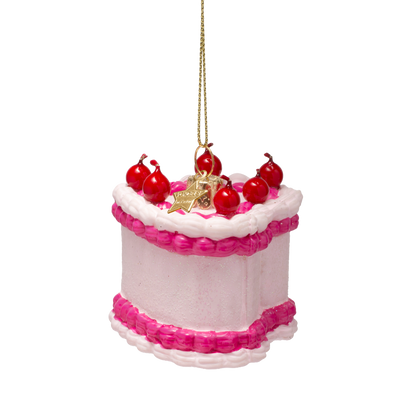 Ornament aus Glas, zartrosa, herzförmige Torte, Höhe 5,5 cm