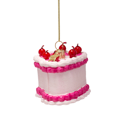 Ornament aus Glas, zartrosa, herzförmige Torte, Höhe 5,5 cm