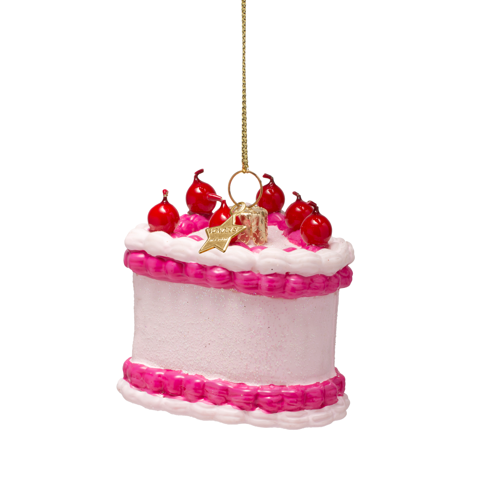 Ornament aus Glas, zartrosa, herzförmige Torte, Höhe 5,5 cm