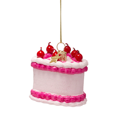 Ornament aus Glas, zartrosa, herzförmige Torte, Höhe 5,5 cm