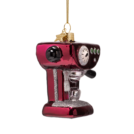 Ornament glass burgundy coffee machine H9cm