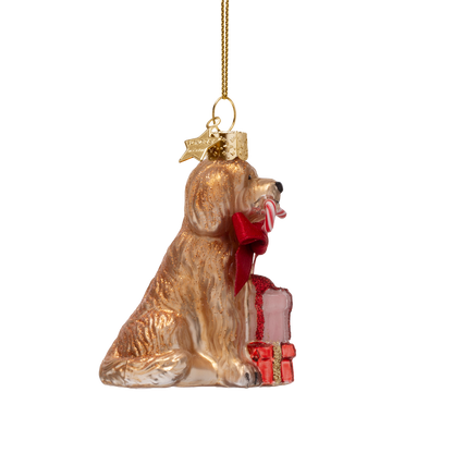 Ornament-Cockapoo-Hund aus Glas mit Zuckerstange, Höhe 7,5 cm