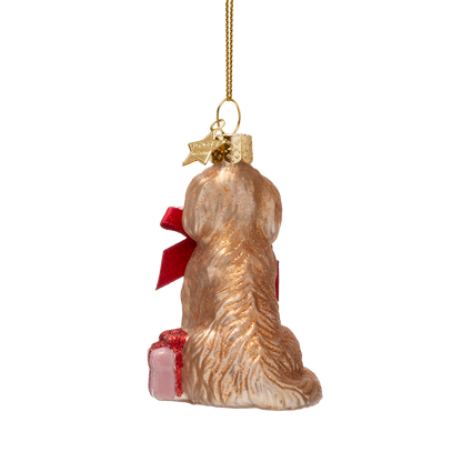 Ornament-Cockapoo-Hund aus Glas mit Zuckerstange, Höhe 7,5 cm