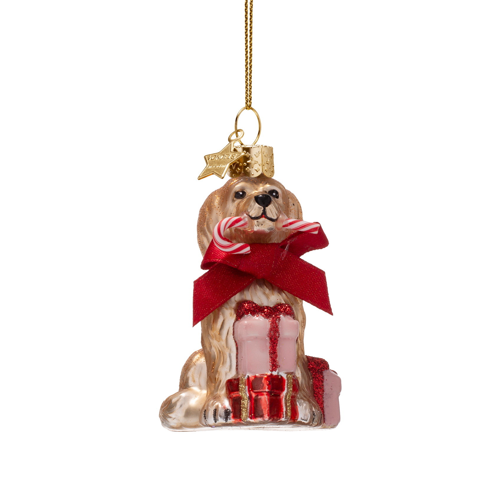 Ornament-Cockapoo-Hund aus Glas mit Zuckerstange, Höhe 7,5 cm