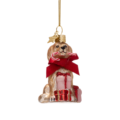Ornament-Cockapoo-Hund aus Glas mit Zuckerstange, Höhe 7,5 cm
