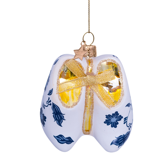 Ornament glass Delft blue Dutch clogs H9cm w/box