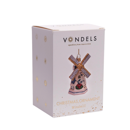 Ornament glass Delft blue windmill H9cm w/box