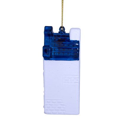 Ornamentales Glas, weiß/blau, Giebel für ein Kanalhaus, H9cm, mit Schachtel