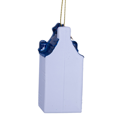 Ornamentales Glas, weiß/blau, Giebel für ein Kanalhaus, H9cm, mit Schachtel