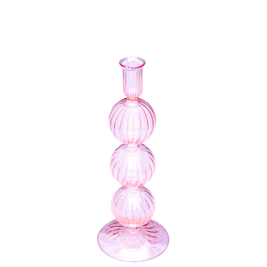 Candle holder glass 3 bubbles luster pink#