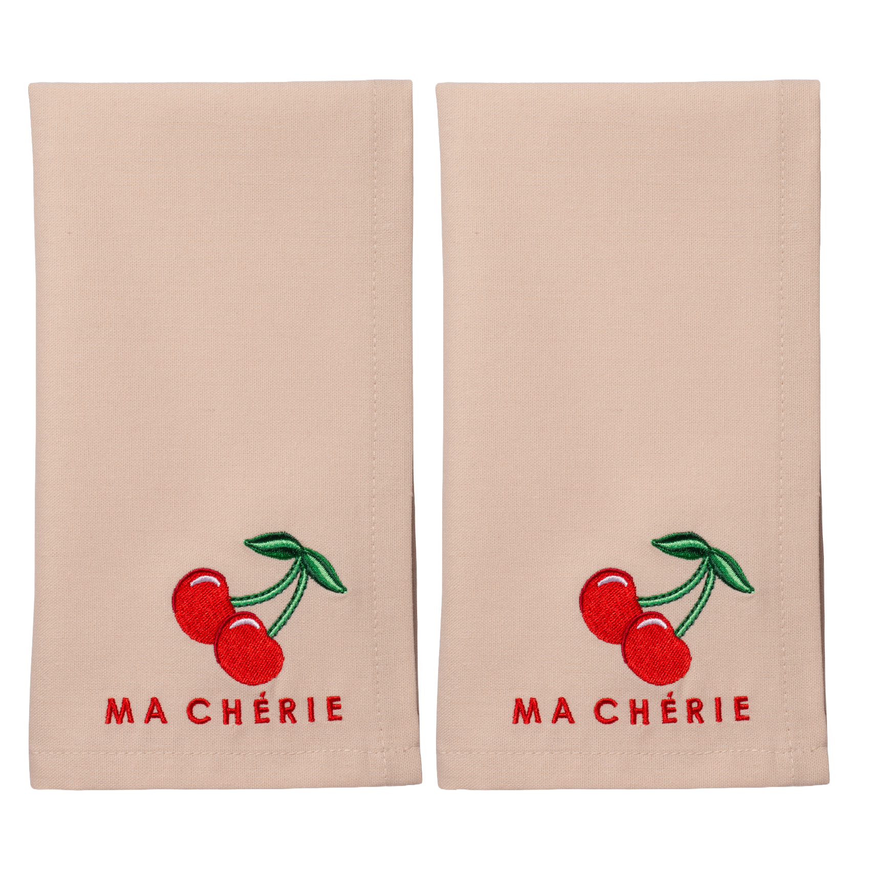 Embroidered napkins MA CHERIE beige 45cm Pack of 2#