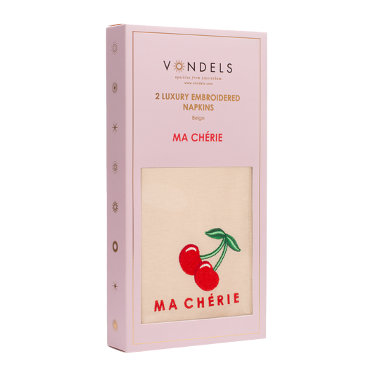 Embroidered napkins MA CHERIE beige 45cm Pack of 2#