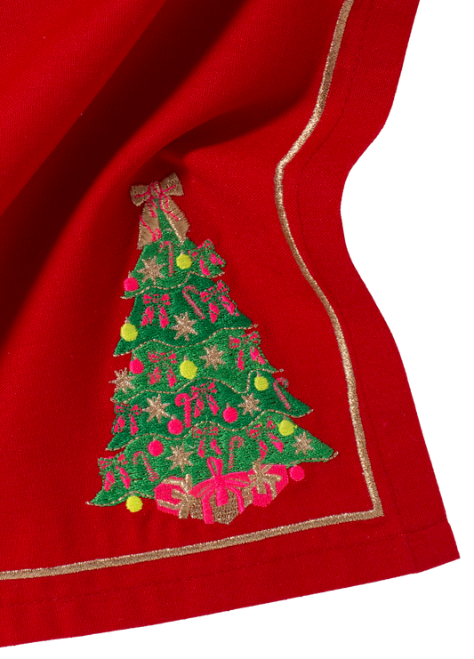 Embroidered napkins Christmas tree red 45cm 2pcs w/box