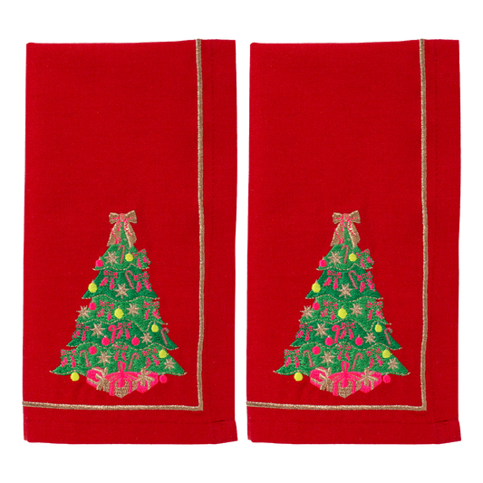 Embroidered napkins Christmas tree red 45cm 2pcs w/box