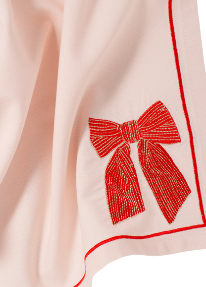 Embroidered napkins bow soft pink 45cm Pack of 2*