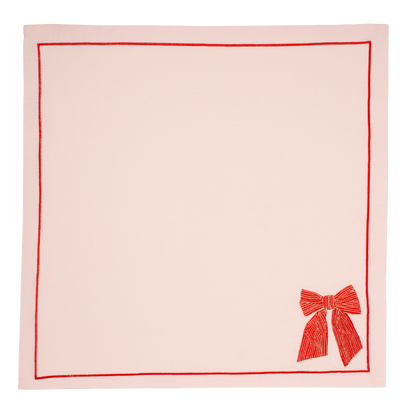 Embroidered napkins bow soft pink 45cm Pack of 2*