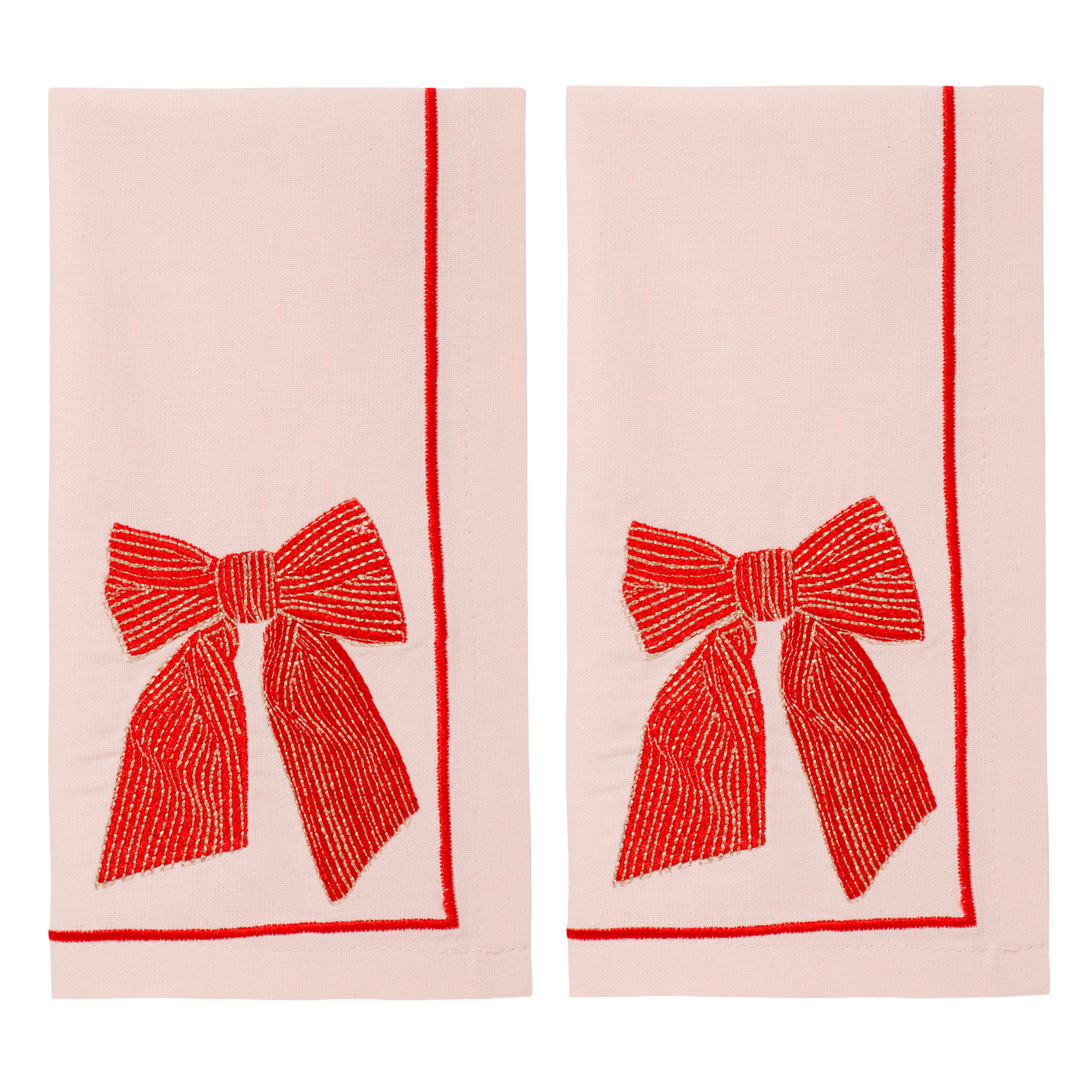 Embroidered napkins bow soft pink 45cm Pack of 2*