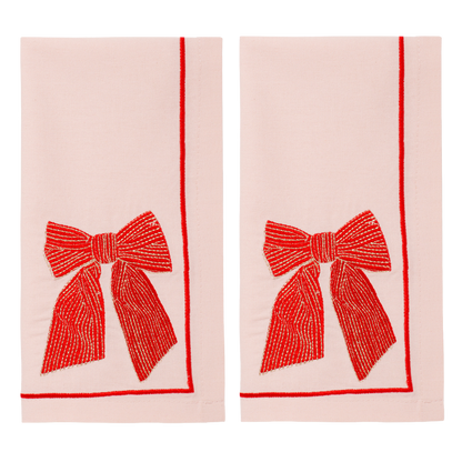 Embroidered napkins bow soft pink 45cm Pack of 2*