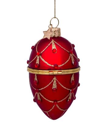 Glazen kerst decoratie rood ei met diamanten H10cm