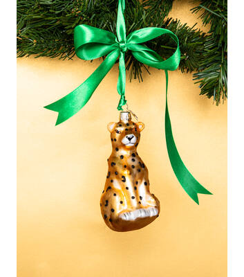 Weihnachtsanhänger Glas goldener Leopard H13cm
