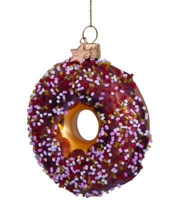 Ornament glass brown donut w/decoration H11cm