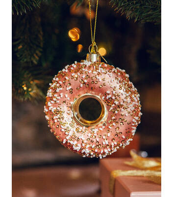 Weihnachtsanhänger Glas orangener Donut mit Streuseln H11cm*
