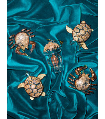 Glazen kerst decoratie gouden crab met diamanten H9cm