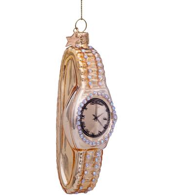 Ornament glass gold watch w/diamonds H10cm