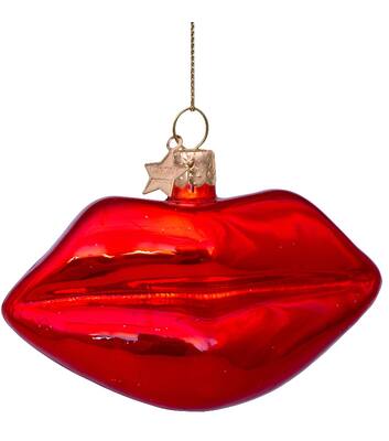 Ornament glass red lips H6cm