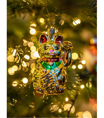 Glazen kerst decoratie hanger gouden lucky cat H9cm