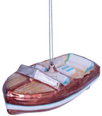 Weihnachtsanhänger Glas braun/weißes Boot H3,5cm