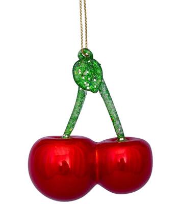 Ornament glass red pearl cherry H8cm