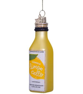 Ornament glass yellow limoncello bottle H10.5cm