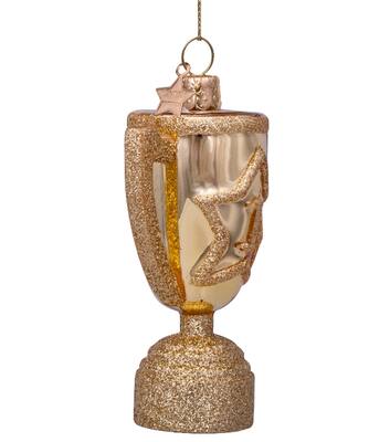Glazen kerst decoratie gouden trofee H9cm