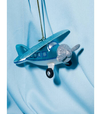 Weihnachtsanhänger Glas blaues Segelflugzeug H5cm