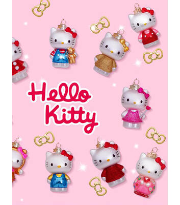 Weihnachtsanhänger Glas Hello Kitty mit Kimono H9cm, mit Box