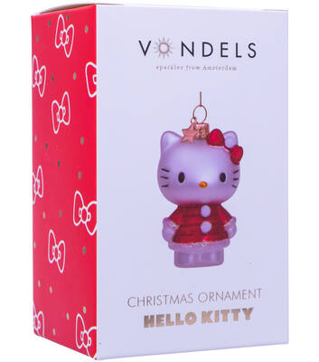 Glazen kerst decoratie Hello Kitty met kerst jurk H9cm