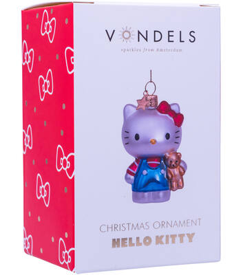 Weihnachtsanhänger Glas Hello Kitty blau mit Bär H9cm, mit Box