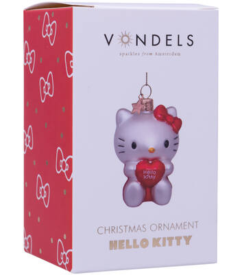 Weihnachtsanhänger Glas Hello Kitty mit Herz H9cm, mit Box