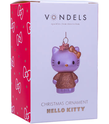 Weihnachtsanhänger Glas Hello Kitty mit goldenem Kleid H9cm, mit Box