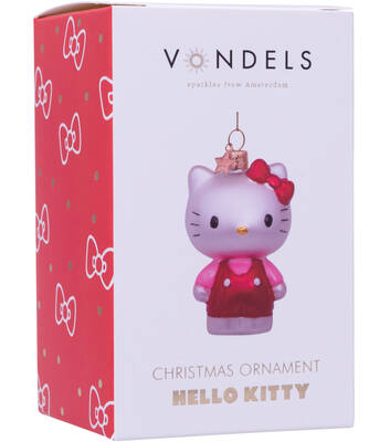 Weihnachtsanhänger Glas Hello Kitty mit rosa Hosenanzug H9cm, mit Box