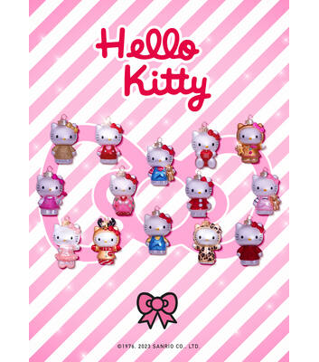 Weihnachtsanhänger Glas Hello Kitty mit rosa Hosenanzug H9cm, mit Box