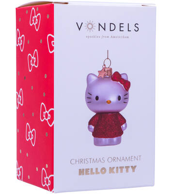 Weihnachtsanhänger Glas Hello Kitty mit rotem Kleid H9cm, mit Box