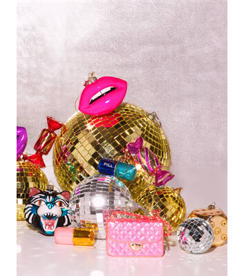 Ornament glass pink fashion bag H7cm