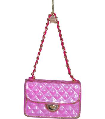 Ornament glass pink fashion bag H7cm