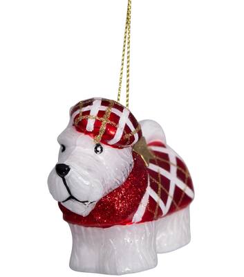 Weihnachtsanhänger Glas weißer Scottish Terrier mit rotem T-Shirt H6cm