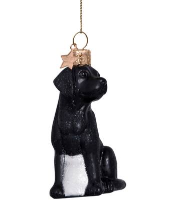 Glazen kerst decoratie zwart mat labrador H9cm