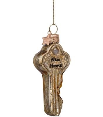 Ornament glass gold crackle key w/new home H8cm