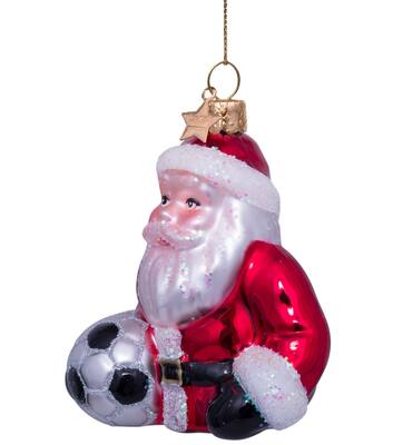 Ornament glass red santa w/football H8.5cm